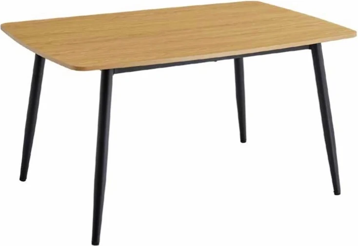 Rectangular dining table with a wood-effect top and black legs