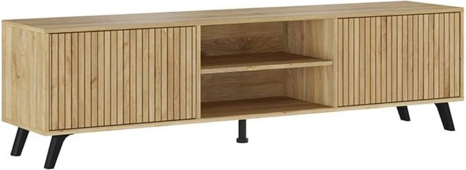 Nordic TV stand with two doors and open shelves