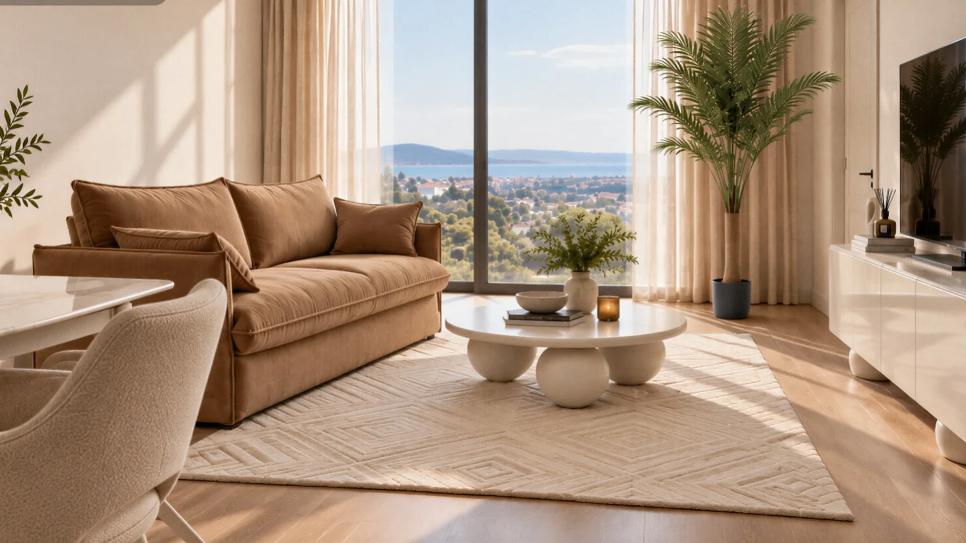 Hight Package TV zone with curtains and living area